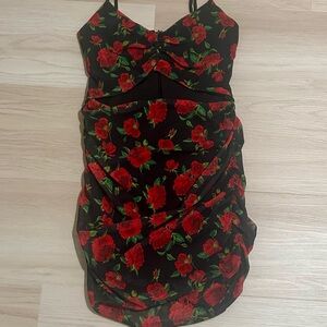 NBD Black and Red Floral Mini Dress